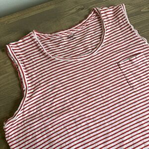 Madewell Womens XL Red White Stripe Round Neck Tank Top Chest Pocket 100% Cotton